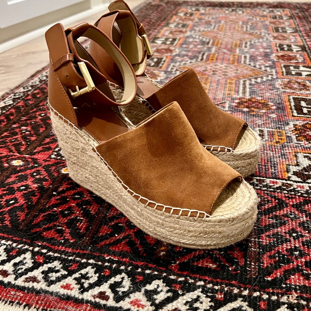 Marc Fisher Wedge Espadrille 7 Brown Suede